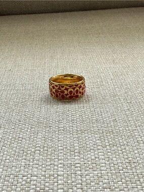 Coach Gold and Pink Enamel Wide Band Ring Sz 6